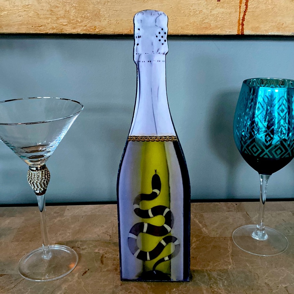 Snake Bar accent champagne bottle - wooden